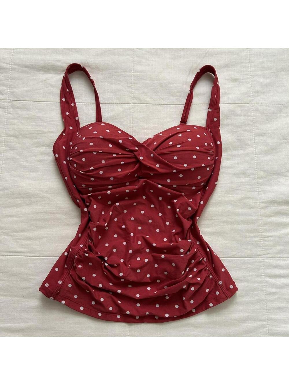 Niptuck Red polka dot tankini top with built in bra Size medium